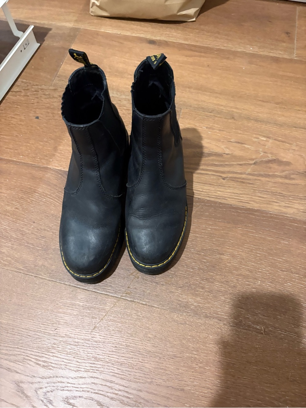 Dr. Martens Black Leather Chelsea Ankle Boots with Yellow Stitching